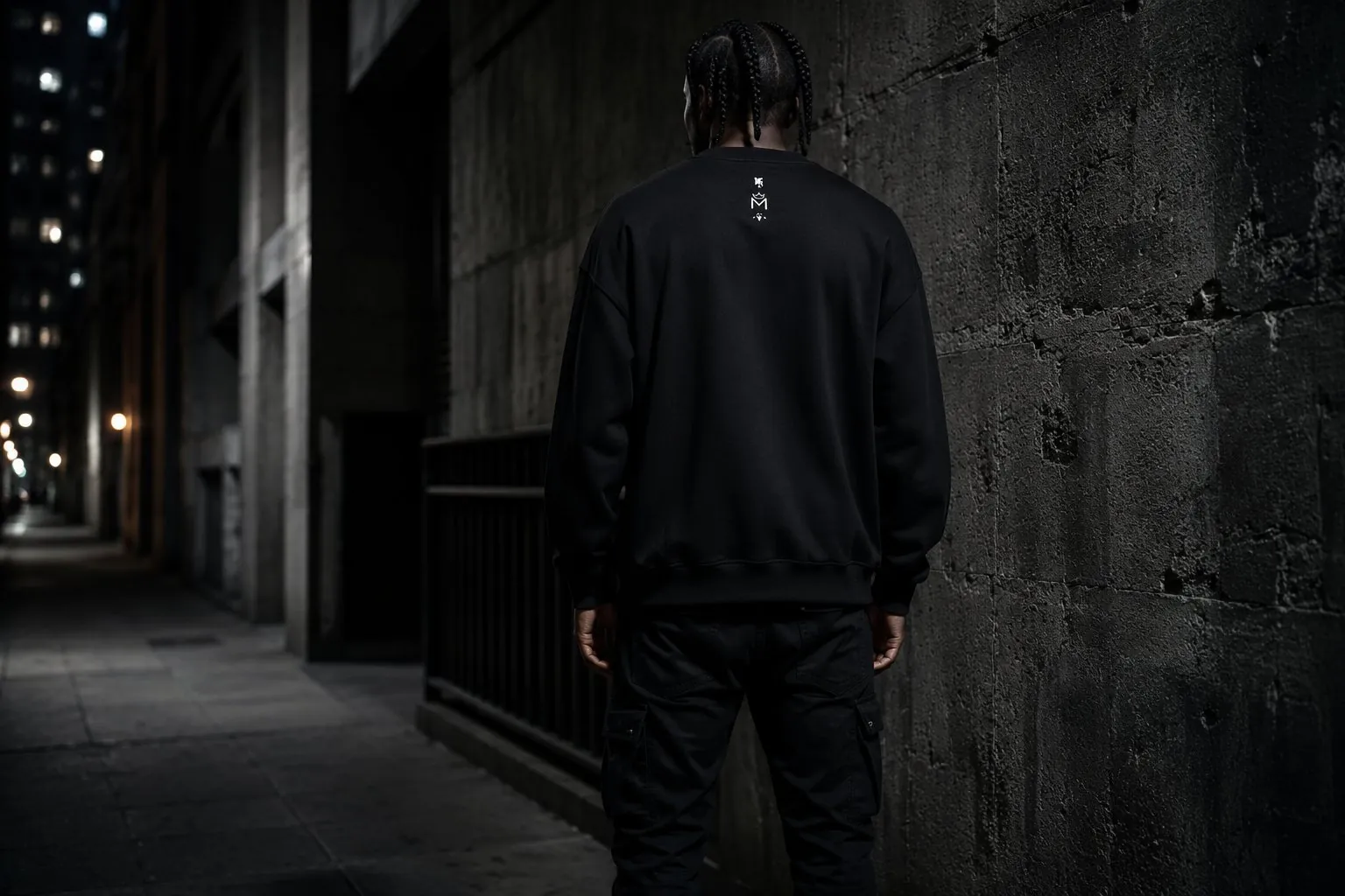 Model wearing Monarc Sweatshirt showing back logo